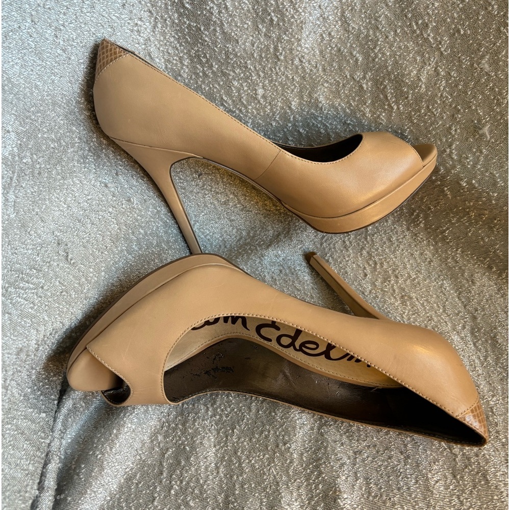 Sam Edelman Ella Platform Peep Toe 5" Pump Leather Nude size 10 - Picture 3 of 10
